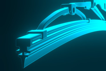 3D rendering. Windscreen wiper blade on a blue background. Wiper blade for car. Spare parts, auto parts for driver safety. Wiper blade helps when it rains. Protection from rain cleaner wiper blade. - obrazy, fototapety, plakaty