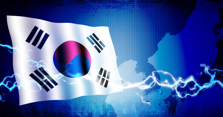 South korea national flag and east asia map /  web banner background (text space)