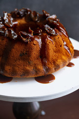 Festive bundt cake with dates and salted caramel. Sticky toffee pudding style