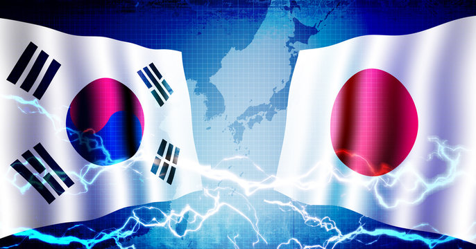 Political confrontation between  South korea and Japan  /  web banner background illustration