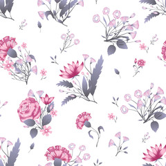 Seamless pattern Vector floral design with roses . Romantic background print