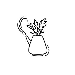 Hand drawn vector doodle illustration of tea kettle with leaves. Teapot icon line symbol. Monoline quality sketch art isolated element in trendy style