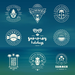 Summer holidays labels and badges retro typography design set.