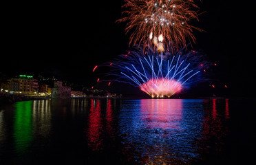 RAPALLO, ITALY JULY, 3, 2019 - Fireworks in Rapallo, Genoa province, Ligurian riviera, Italy.