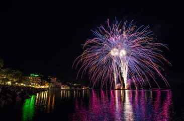 RAPALLO, ITALY JULY, 3, 2019 - Fireworks in Rapallo, Genoa province, Ligurian riviera, Italy.