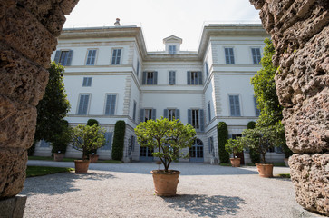 BELLAGIO, ITALY, JUNE 19, 2019 - View of Villa Melzi and the Gardens in the village of Bellagio on Como lake, Italy