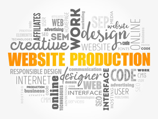 Website production process word cloud, technology concept background