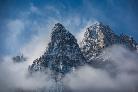 Winter landscape of Bucegi Mountains, Carpathian Mountains, Sinaia, Romania