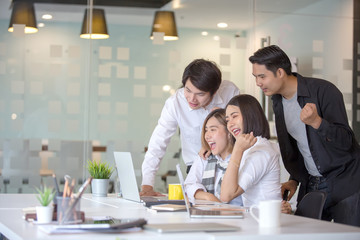 Start-up Asia business team in meeting and helped analyze the marketing problems of the company. Start up concept