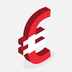 Euro Currency Symbol with Flag of Austria, Flat Isometric Style