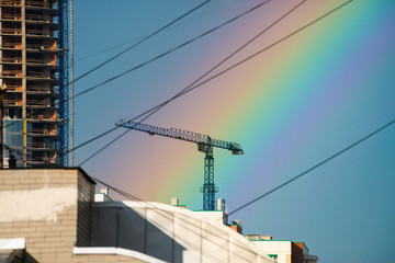 Nice color rainbow under the building city nature 