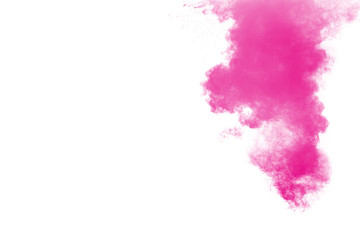 Pink powder explosion on white background..Pink dust splash cloud on background.