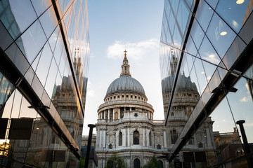 St. Paul's Cathedral reflected in the surrounding buildings, London