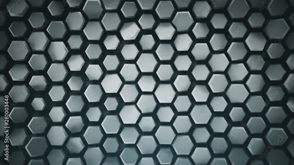 Poster geometric grey background with hexagons abstract 3d render