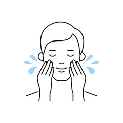 Man washes his face vector illustration outline style