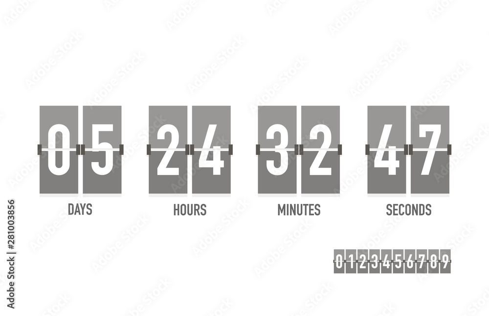 Poster countdown timer on a white background with shadow. vector