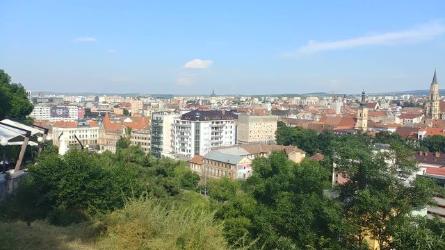 Panoramic view of Cluj-Napoca city in the Transylvania region of Romania o  a beautiful sunny day