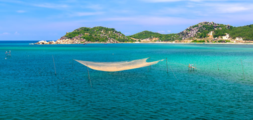 Vehicles such as hoof or lift net are used for fishing in bay area central Vietnam