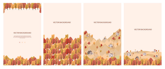 Set of autumn vertical background. Landing page, send a message, loading, authorization and search page. Concept for Website or Mobile App. Editable vector illustration