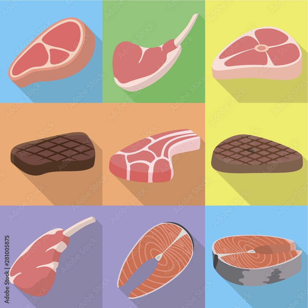 Poster steak icon set. flat set of 9 steak vector icons for web design isolated on white background