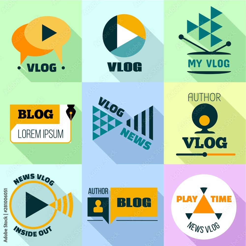 Aufkleber vlog logo set. flat set of 9 vlog vector logo for web design isolated on white background