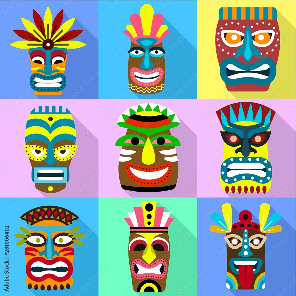Poster zulu mask icon set. flat set of 9 zulu mask vector icons for web design isolated on white background
