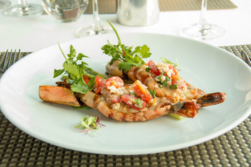  delicious grilled tiger prawn with sauce