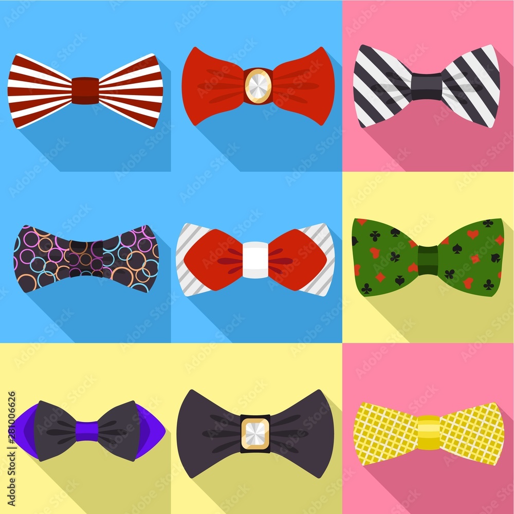 Poster bow tie icon set. flat set of 9 bow tie vector icons for web design isolated on white background