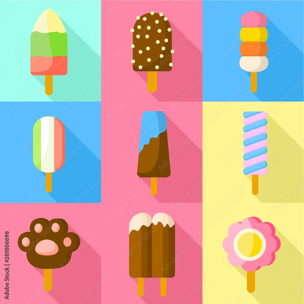 Poster popsicle icon set. flat set of 9 popsicle vector icons for web design isolated on white background