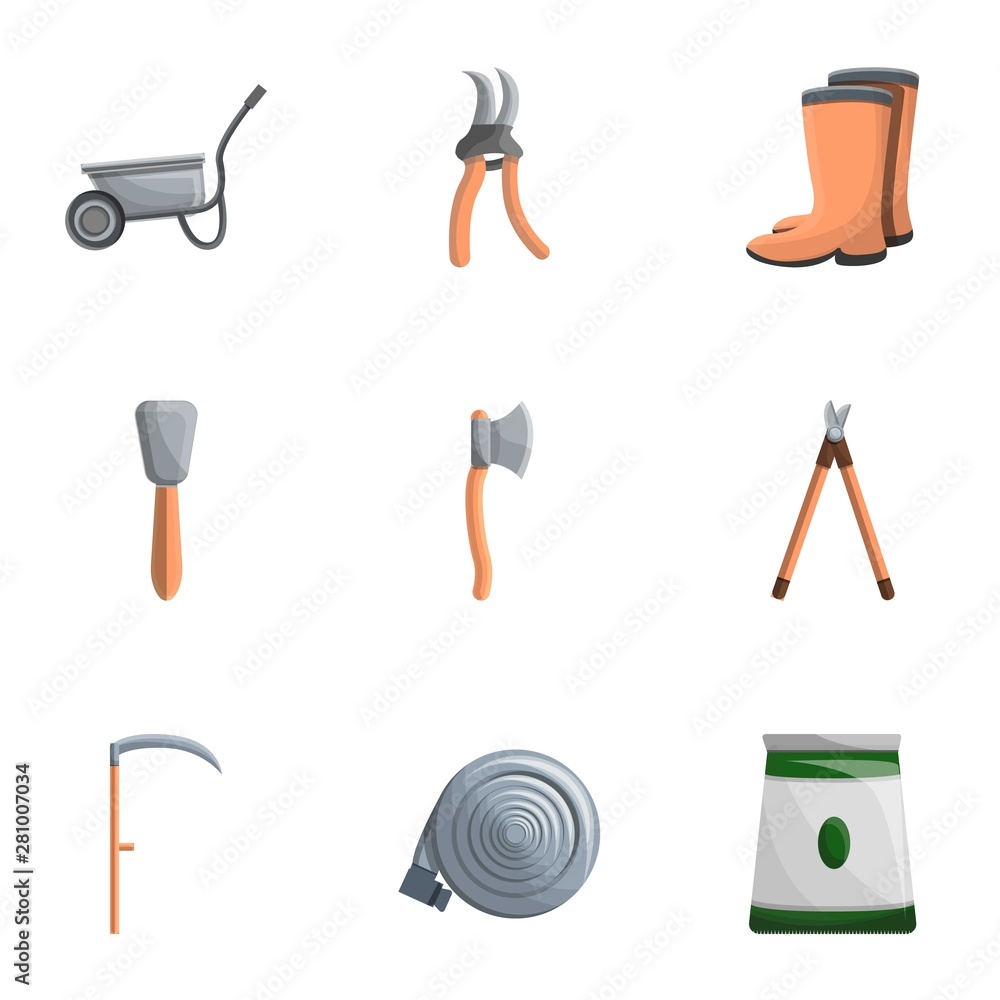 Poster garden work tools icon set. cartoon set of 9 garden work tools vector icons for web design isolated 