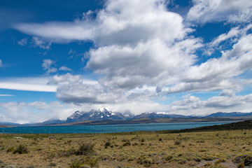 Fototapeta premium clouds over mountains and lakes in Patagonia