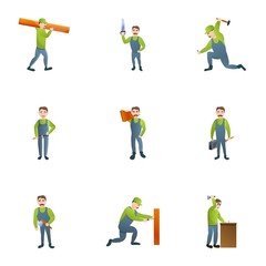Plakat Carpenter icon set. Cartoon set of 9 carpenter vector icons for web design isolated on white background