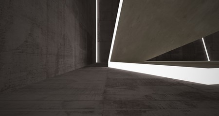 Abstract brown and beige  concrete interior with neon lighting. 3D illustration and rendering.