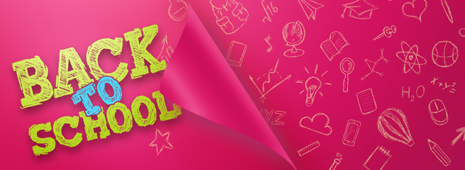 Creative background, inscription Back to school, elements of education and space for text in the background. Flyer, poster for sale, discounts. 3D illustration, 3D rendering