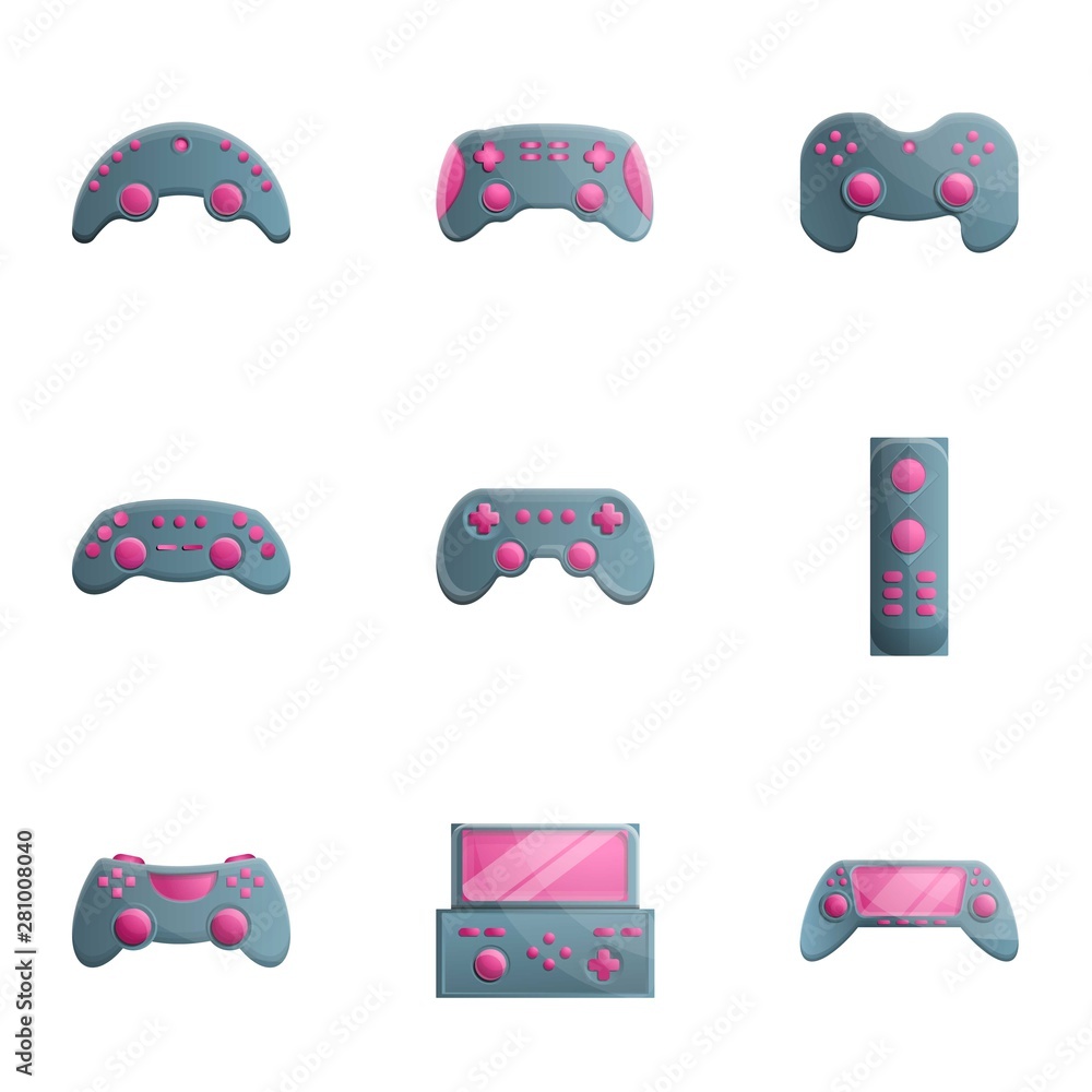 Poster computer joystick icon set. cartoon set of 9 computer joystick vector icons for web design isolated 