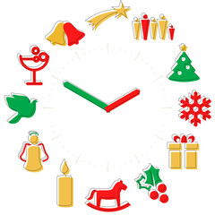 Christmas time. Activities icons in a watch sphere with hours.