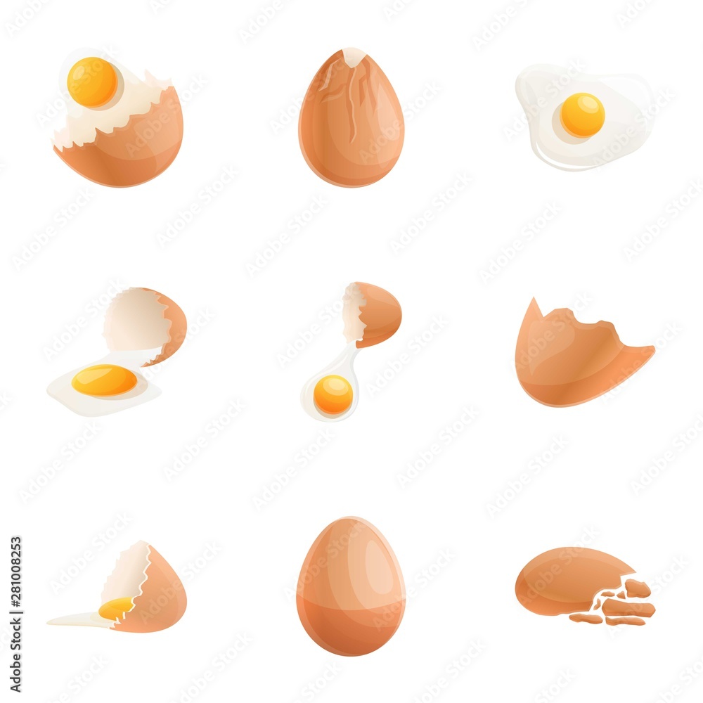 Poster chicken eggshell icon set. cartoon set of 9 chicken eggshell vector icons for web design isolated on