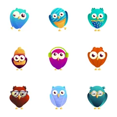 Fotobehang Kleurrijke vogels pictogramserie. Cartoon set van 9 kleurrijke vogels vector iconen voor webdesign geïsoleerd op een witte achtergrond © nsit0108