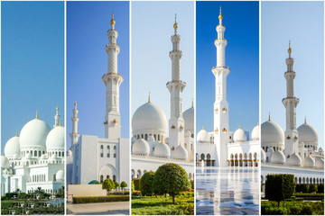 Fototapeta na wymiar Collage from different pictures of beautiful views of Sheikh Zayed mosque