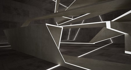 Abstract brown and beige  concrete interior with neon lighting. 3D illustration and rendering.