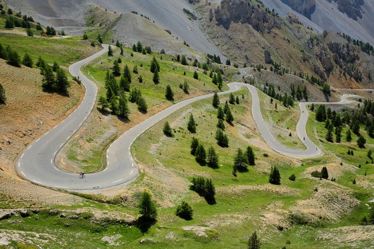 The Southern side of Izoard pass with the winding road (famous for cyclists), Queyras Regional Natural Park, Southern Alps, France, Europe, hautes alpes