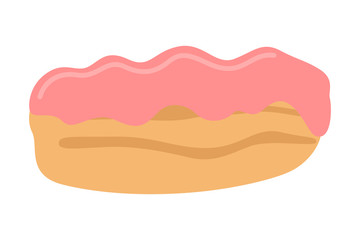 Sweet tasty eclair with pink cream. Delicious dessert