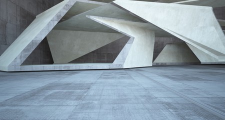 Abstract white and concrete interior. 3D illustration and rendering.