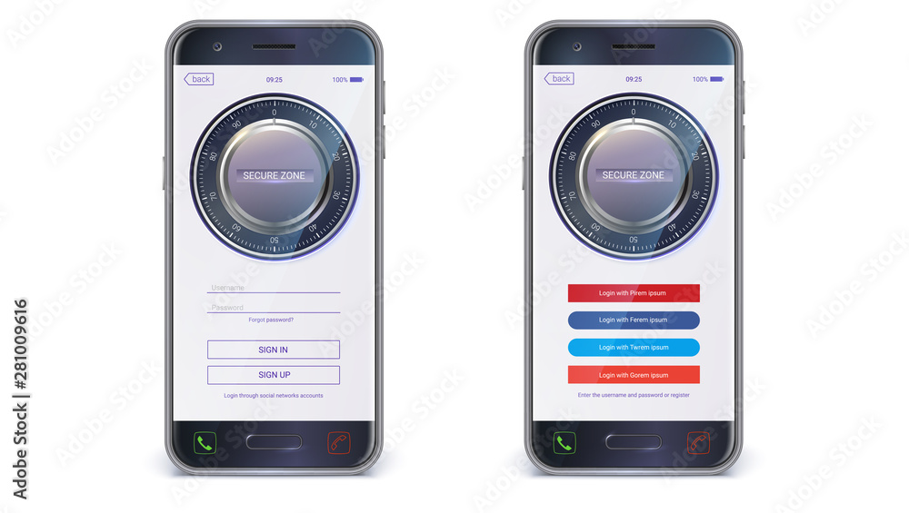Poster smartphone, mobile phone isolated. ui design. account authorization with login and password fields f