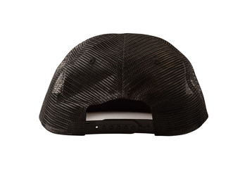 Back view of mesh trucker hat isolated on white background