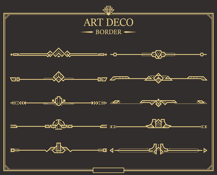 Set of Art deco gold calligraphic page dividers.