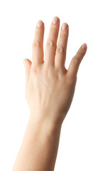 Obraz premium Woman Hands gestures on over white background. Isolated.