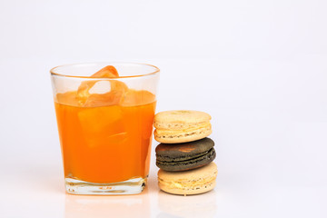 Colorful macarons cakes with Juice Isolated