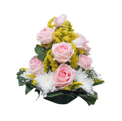 Bouquet of  pink roses flowers blooming isolated on white background with clipping path