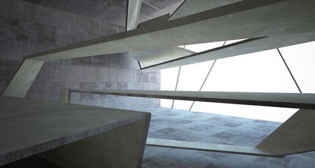 Obraz premium Abstract white and concrete interior. 3D illustration and rendering.